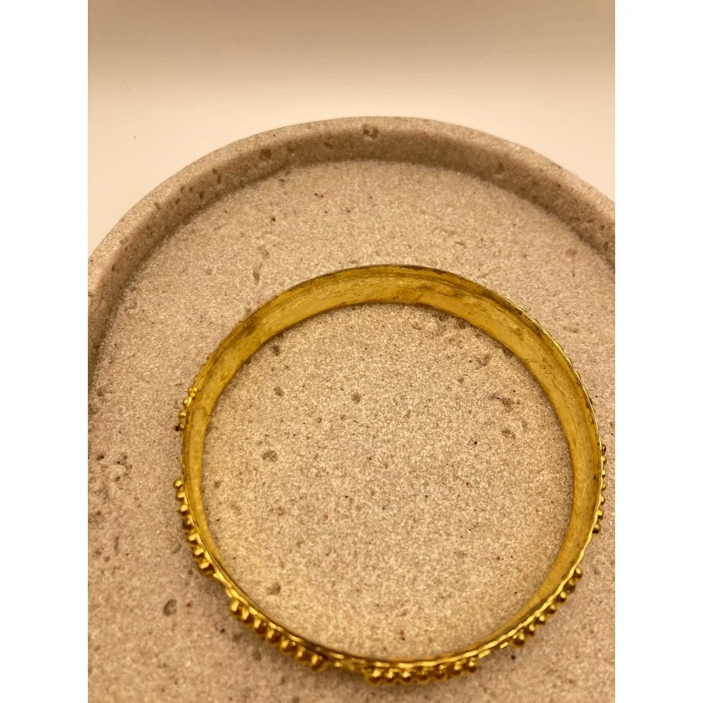 Gold Tone Bangle‎ Bracelet Brutalist Couture Glossy Textured Modernist
